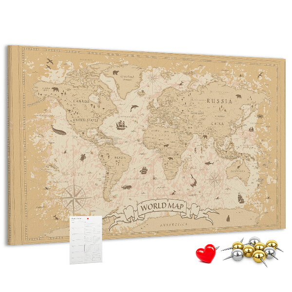 Lavagna di sughero mappa del mondo antico con dettagli geografici