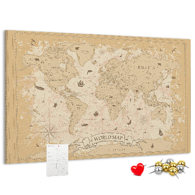 Lavagna di sughero mappa del mondo antico con dettagli geografici