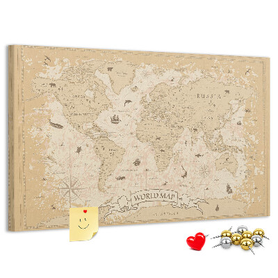 Lavagna di sughero mappa del mondo antico con dettagli geografici