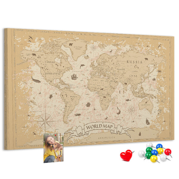 Lavagna di sughero mappa del mondo antico con dettagli geografici