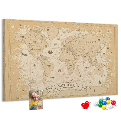 Lavagna di sughero mappa del mondo antico con dettagli geografici