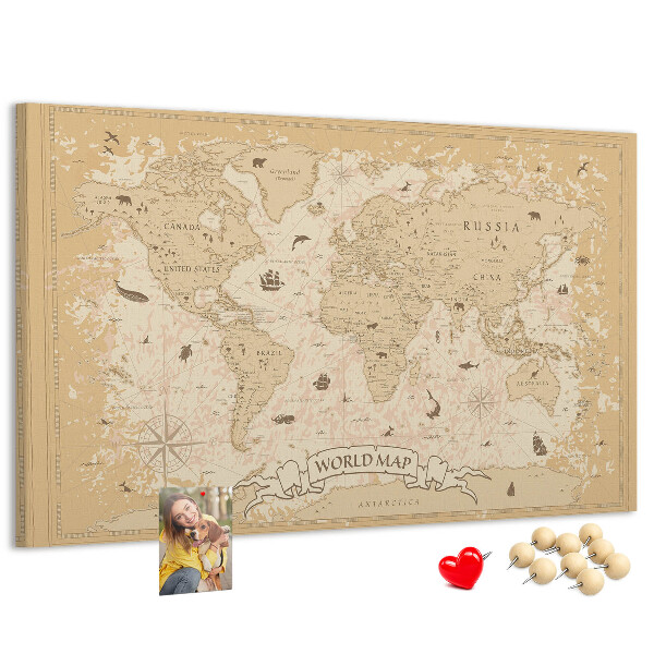 Lavagna di sughero mappa del mondo antico con dettagli geografici