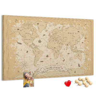 Lavagna di sughero mappa del mondo antico con dettagli geografici
