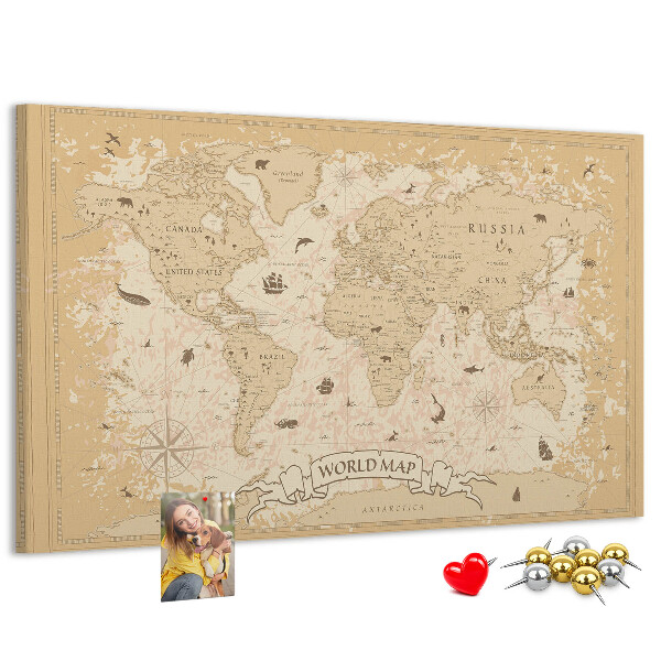Lavagna di sughero mappa del mondo antico con dettagli geografici