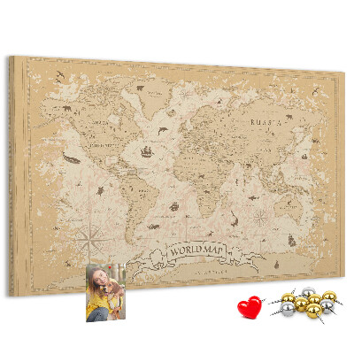 Lavagna di sughero mappa del mondo antico con dettagli geografici