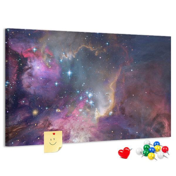 Bacheca in sughero con stampa di un paesaggio spaziale con stelle e nebulose