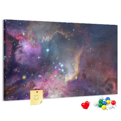 Bacheca in sughero con stampa di un paesaggio spaziale con stelle e nebulose