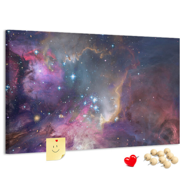 Bacheca in sughero con stampa di un paesaggio spaziale con stelle e nebulose