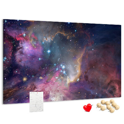 Bacheca in sughero con stampa di un paesaggio spaziale con stelle e nebulose