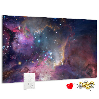 Bacheca in sughero con stampa di un paesaggio spaziale con stelle e nebulose