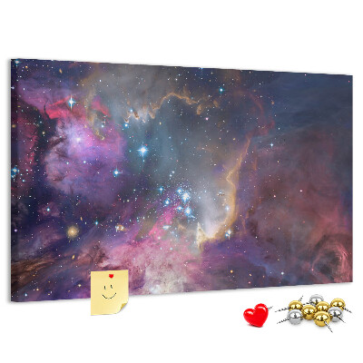 Bacheca in sughero con stampa di un paesaggio spaziale con stelle e nebulose