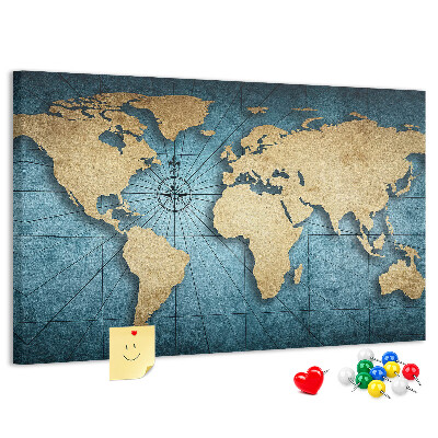 Bacheca in sughero mappa del mondo antico con bussola