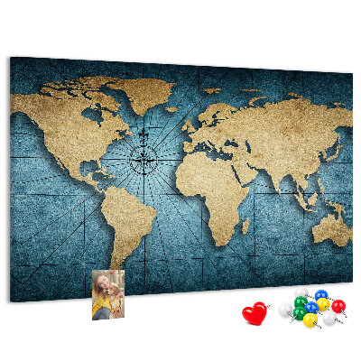 Bacheca in sughero mappa del mondo antico con bussola