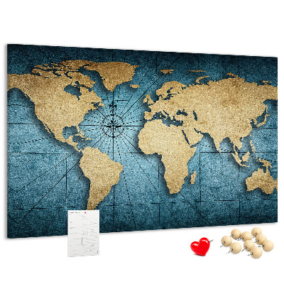 Bacheca in sughero mappa del mondo antico con bussola