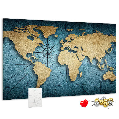 Bacheca in sughero mappa del mondo antico con bussola