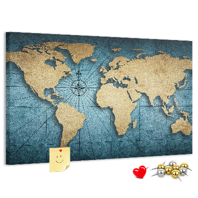 Bacheca in sughero mappa del mondo antico con bussola