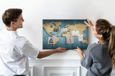 Bacheca in sughero mappa del mondo antico con bussola