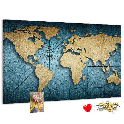 Bacheca in sughero mappa del mondo antico con bussola