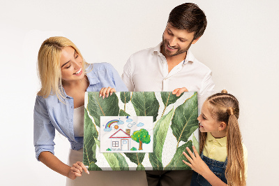 Bacheca in sughero con stampa di foglie tropicali in diverse tonalità di verde