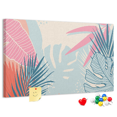 Lavagna di sughero con motivo a foglie tropicali in colori pastello