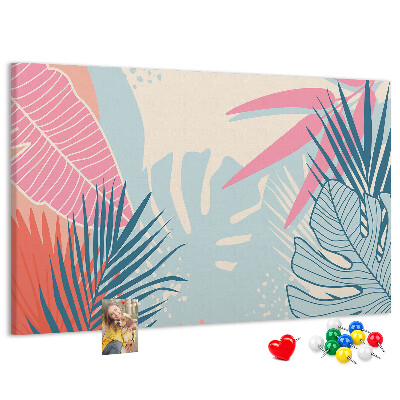 Lavagna di sughero con motivo a foglie tropicali in colori pastello