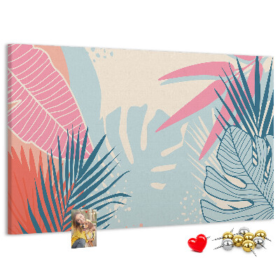 Lavagna di sughero con motivo a foglie tropicali in colori pastello