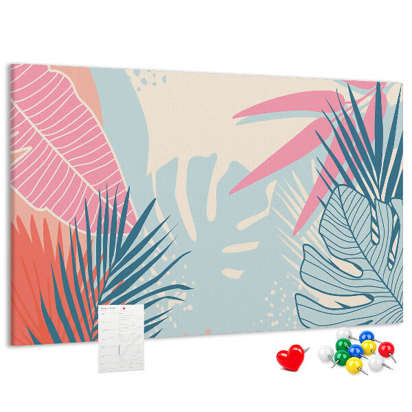 Lavagna di sughero con motivo a foglie tropicali in colori pastello