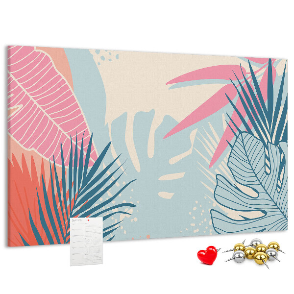 Lavagna di sughero con motivo a foglie tropicali in colori pastello
