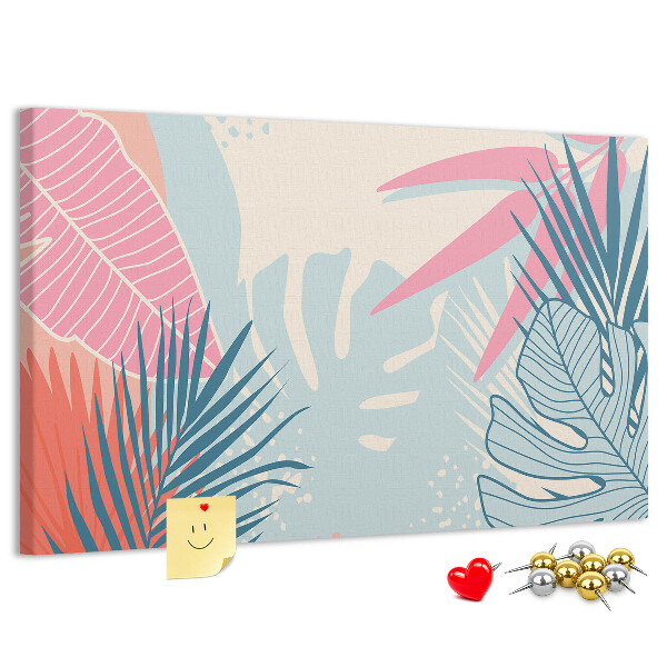 Lavagna di sughero con motivo a foglie tropicali in colori pastello