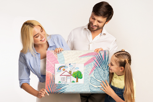Lavagna di sughero con motivo a foglie tropicali in colori pastello