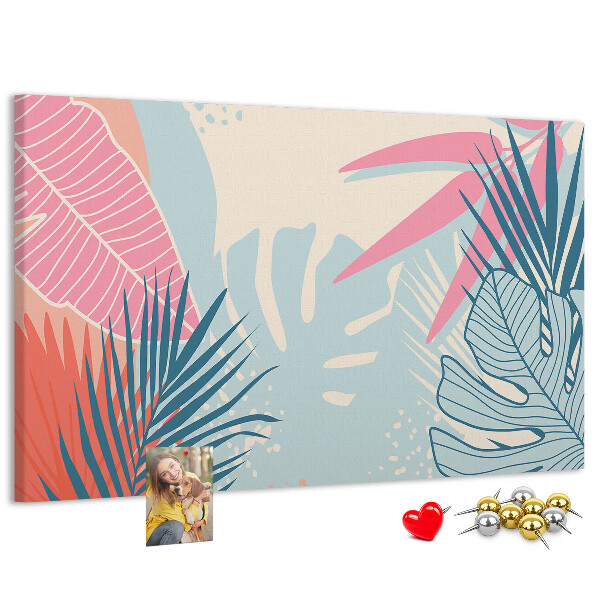 Lavagna di sughero con motivo a foglie tropicali in colori pastello