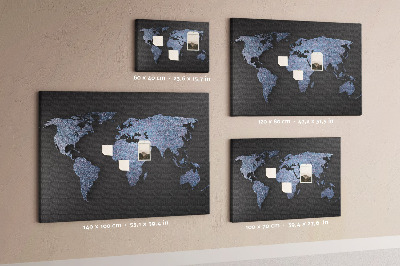Bacheca in sughero mappa del mondo in varie tonalità di blu