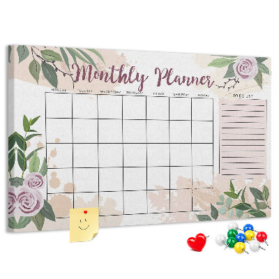 Bacheca in sughero calendario mensile con decorazioni floreali