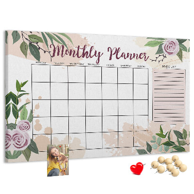 Bacheca in sughero calendario mensile con decorazioni floreali