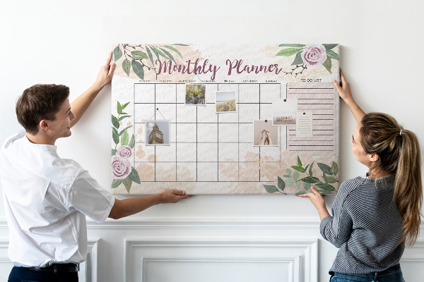 Bacheca in sughero calendario mensile con decorazioni floreali