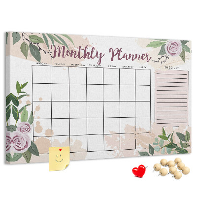 Bacheca in sughero calendario mensile con decorazioni floreali
