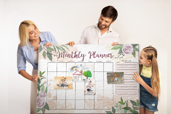 Bacheca in sughero calendario mensile con decorazioni floreali
