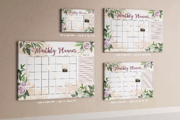 Bacheca in sughero calendario mensile con decorazioni floreali