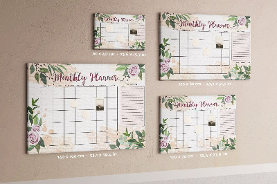 Bacheca in sughero calendario mensile con decorazioni floreali