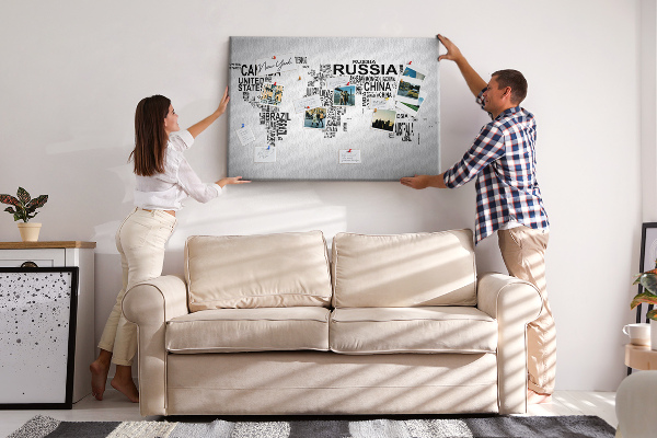 Bacheca in sughero mappa del mondo con i nomi dei paesi