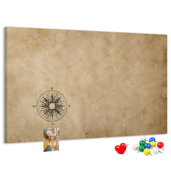 Bacheca in sughero con stampa antica mappa e bussola