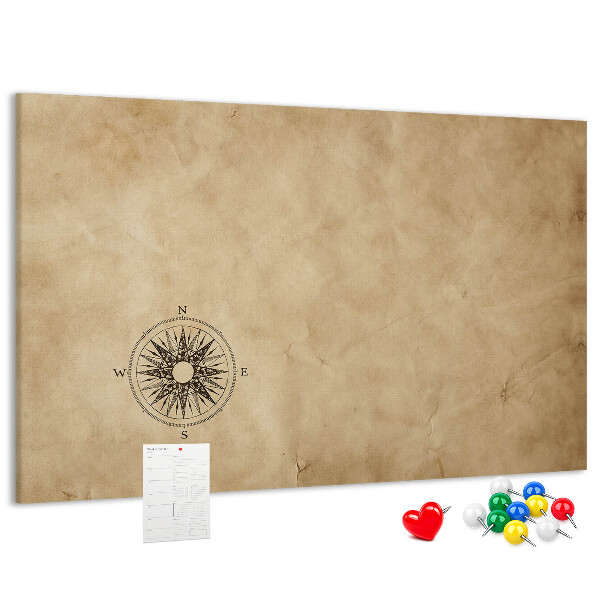 Bacheca in sughero con stampa antica mappa e bussola