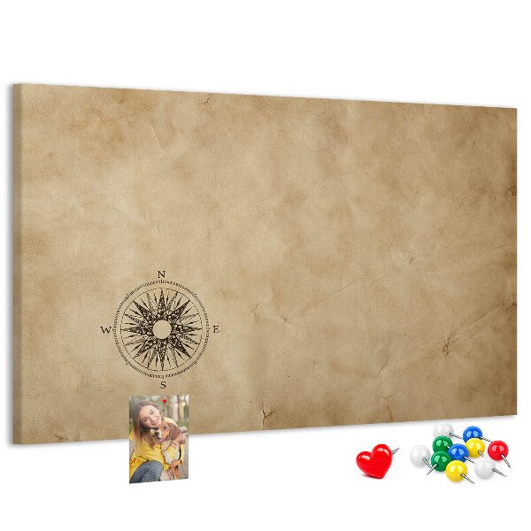 Bacheca in sughero con stampa antica mappa e bussola