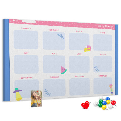 Bacheca in sughero agenda annuale colorata con motivo a frutta