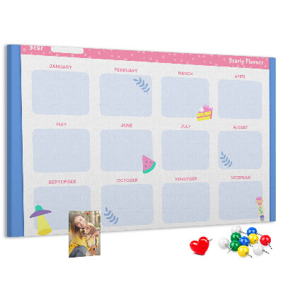 Bacheca in sughero agenda annuale colorata con motivo a frutta