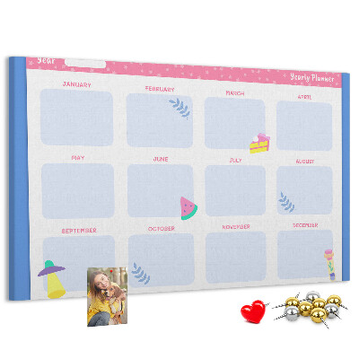 Bacheca in sughero agenda annuale colorata con motivo a frutta