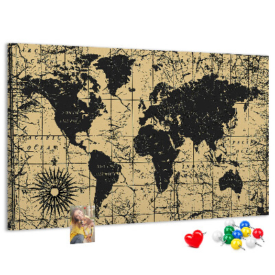 Bacheca in sughero mappa del mondo antico in nero e oro