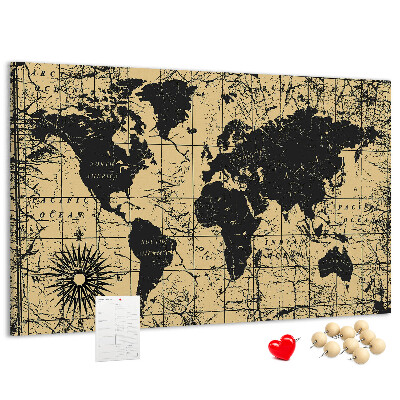 Bacheca in sughero mappa del mondo antico in nero e oro