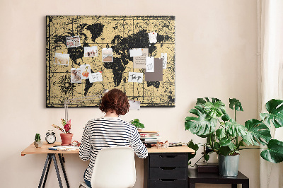 Bacheca in sughero mappa del mondo antico in nero e oro