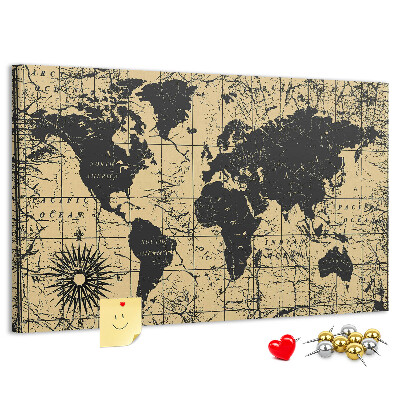 Bacheca in sughero mappa del mondo antico in nero e oro